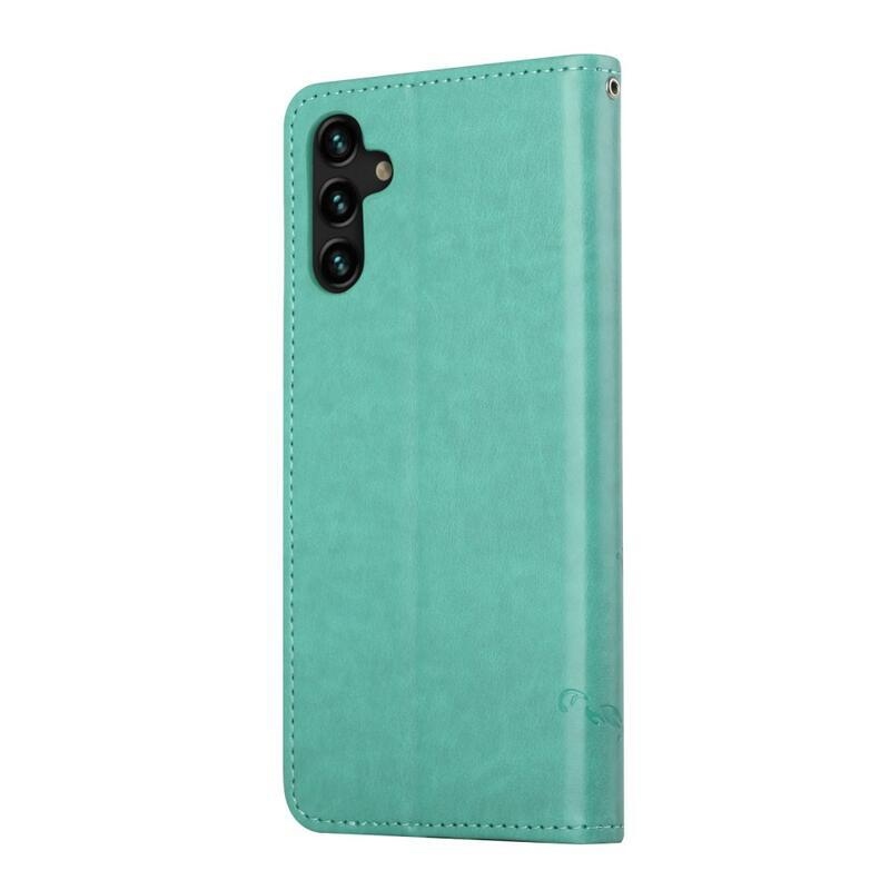 Virág PU bőr pénztárca tok Samsung Galaxy A13 5G/Galaxy A04s (164.7 x 76.7 x 9.1 mm) - ciánkék színű