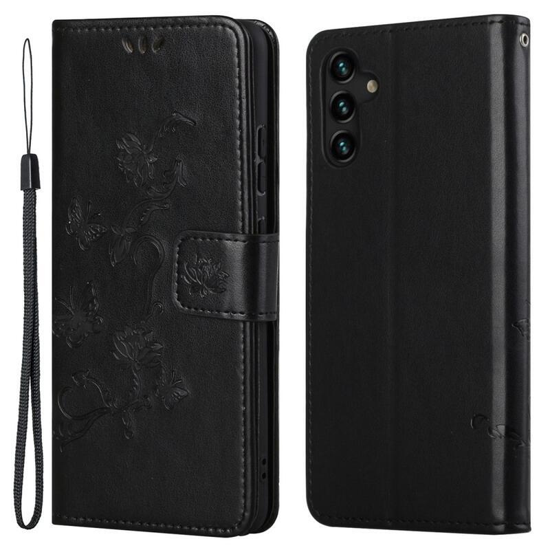 Virág PU bőr pénztárca tok Samsung Galaxy A13 5G/Galaxy A04s (164.7 x 76.7 x 9.1 mm) - fekete