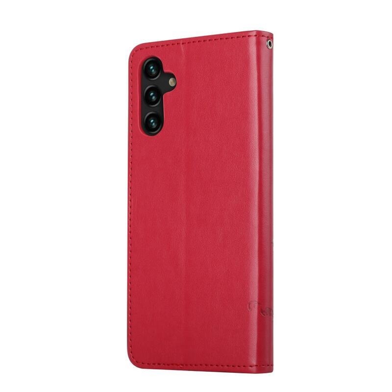 Virág PU bőr pénztárca tok Samsung Galaxy A13 5G/Galaxy A04s (164,7 x 76,7 x 9,1 mm) - piros színű
