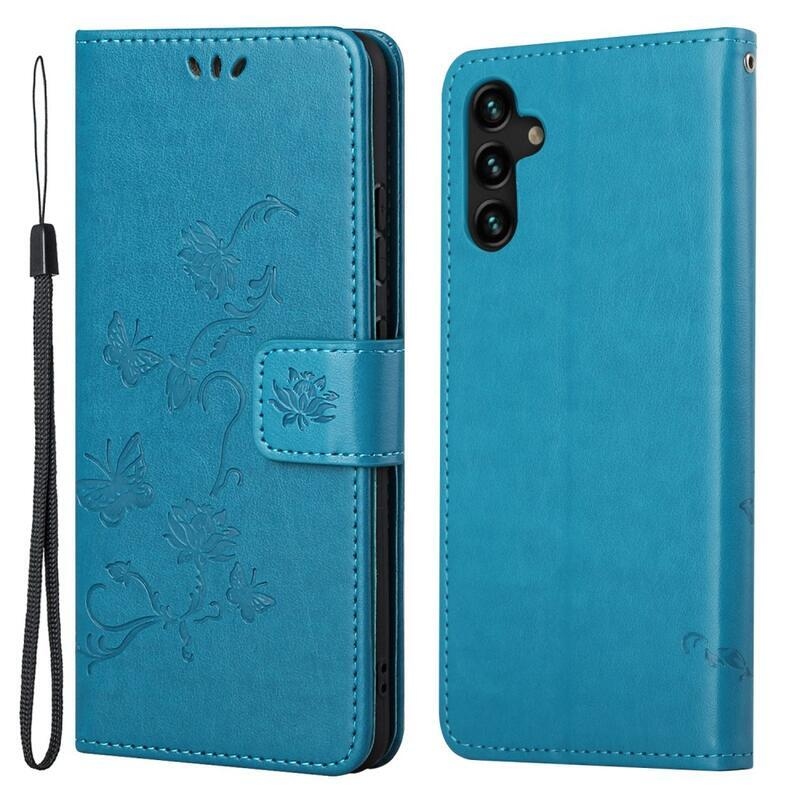 Virág PU bőr pénztárca tok Samsung Galaxy A13 5G/Galaxy A04s (164.7 x 76.7 x 9.1 mm) - kék