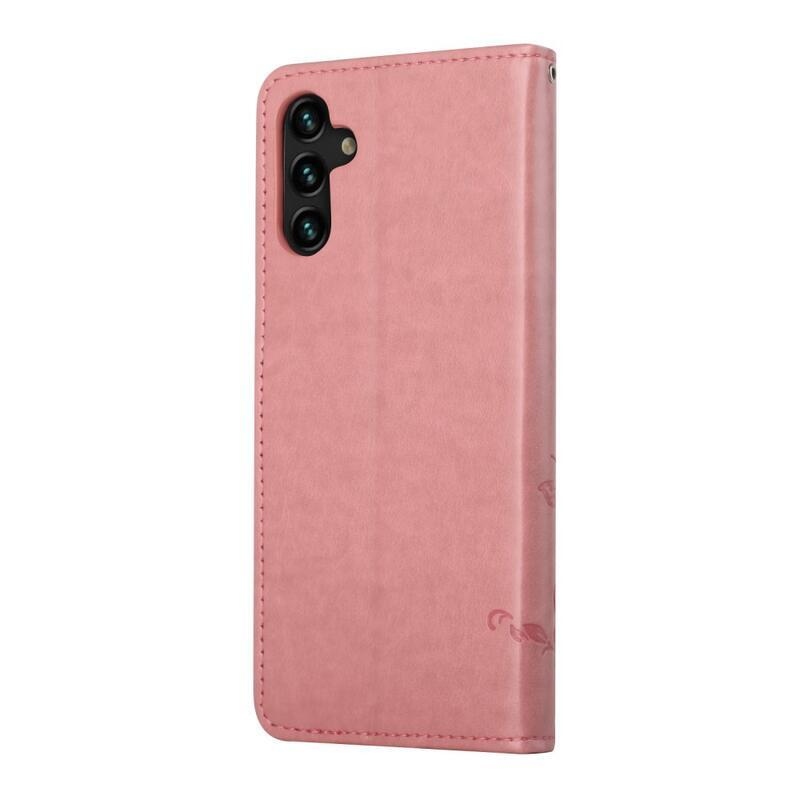 Virág PU bőr pénztárca tok Samsung Galaxy A13 5G/Galaxy A04s (164,7 x 76,7 x 9,1 mm) - rózsaszínű