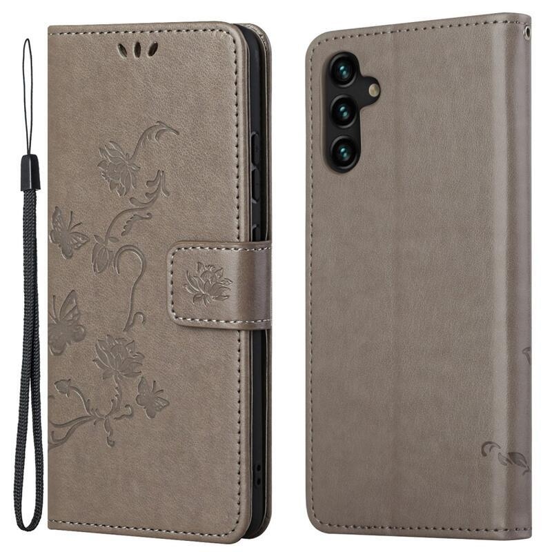 Virág PU bőr pénztárca tok Samsung Galaxy A13 5G/Galaxy A04s (164.7 x 76.7 x 9.1 mm) - szürke