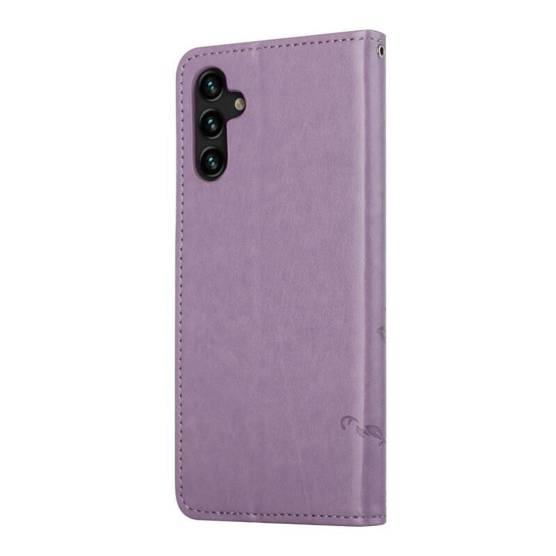 Virág PU bőr pénztárca tok Samsung Galaxy A13 5G/Galaxy A04s (164.7 x 76.7 x 9.1 mm) - világos lila