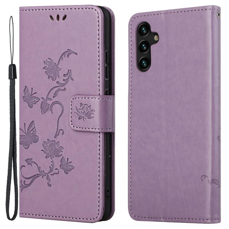 Virág PU bőr pénztárca tok Samsung Galaxy A13 5G/Galaxy A04s (164.7 x 76.7 x 9.1 mm) - világos lila