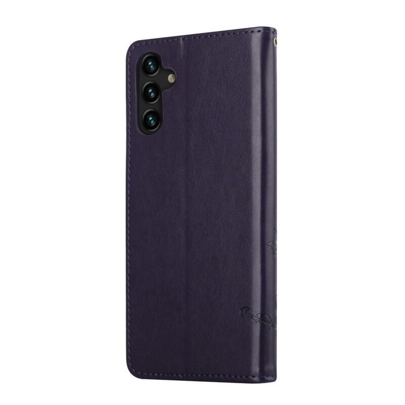 Virág PU bőr pénztárca tok Samsung Galaxy A13 5G/Galaxy A04s (164.7 x 76.7 x 9.1 mm) - sötétlila