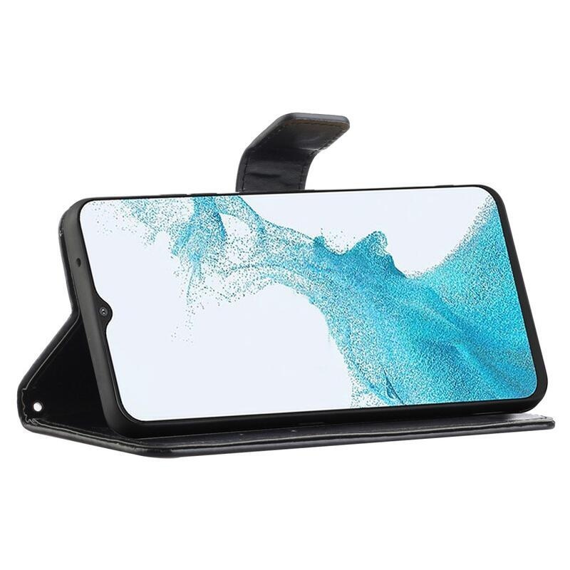 Virág PU bőr pénztárca tok Samsung Galaxy A23 4G/5G készülékhez - fekete