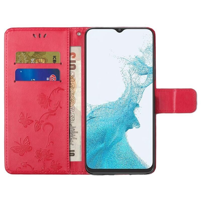 Virág PU bőr pénztárca tok Samsung Galaxy A23 4G/5G készülékhez - piros