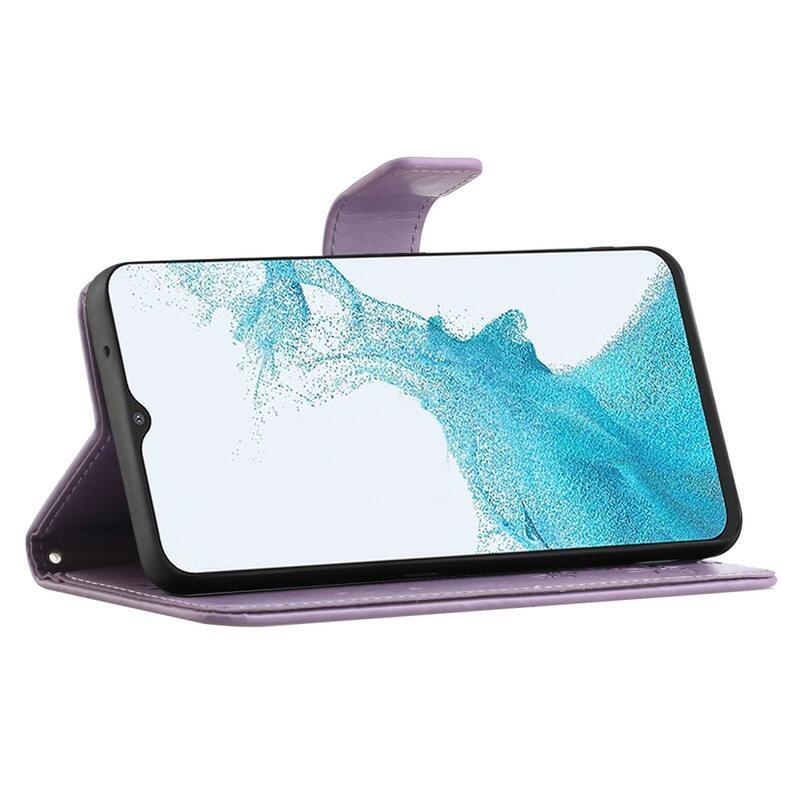 Virág PU bőr pénztárca tok Samsung Galaxy A23 4G/5G készülékhez - lila