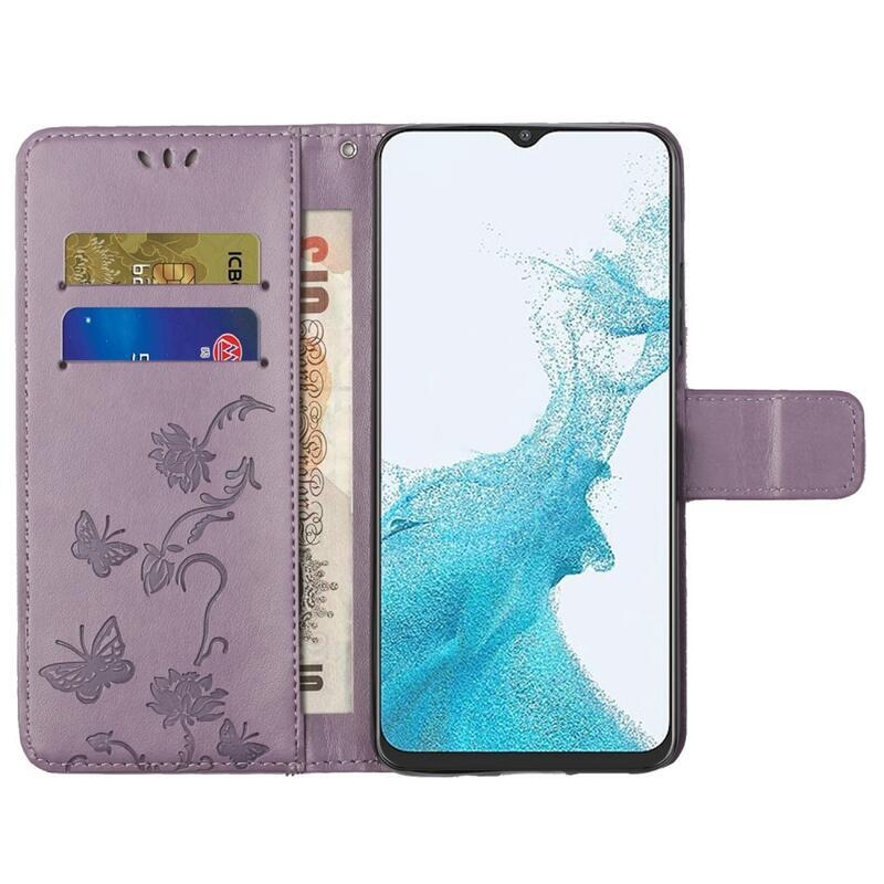Virág PU bőr pénztárca tok Samsung Galaxy A23 4G/5G készülékhez - lila