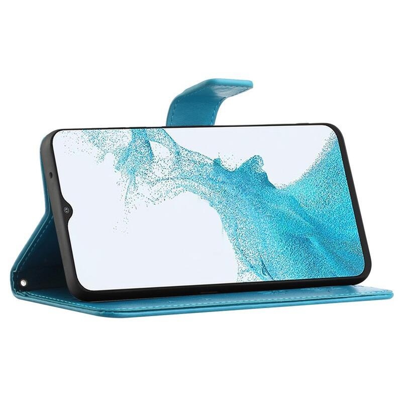Virág PU bőr pénztárca tok Samsung Galaxy A23 4G/5G készülékhez - kék