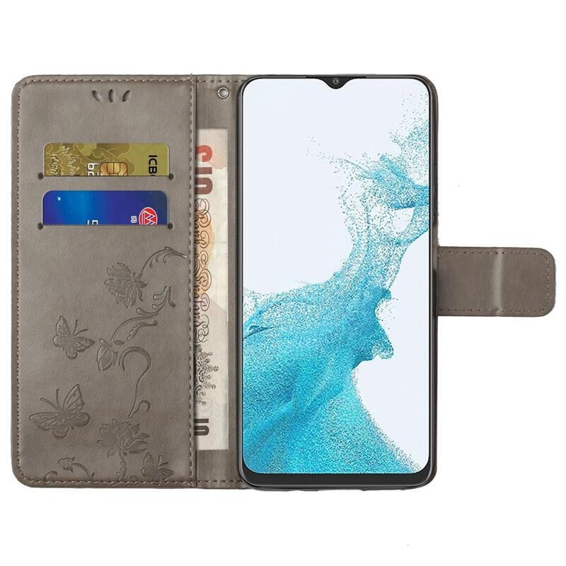 Virág PU bőr pénztárca tok Samsung Galaxy A23 4G/5G - szürke