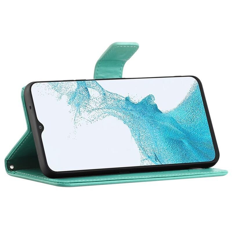 Virág PU bőr pénztárca tok Samsung Galaxy A23 4G/5G-hez - zöld