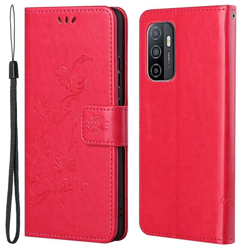 Virág PU bőr pénztárca tok Samsung Galaxy A33 5G-hez - piros