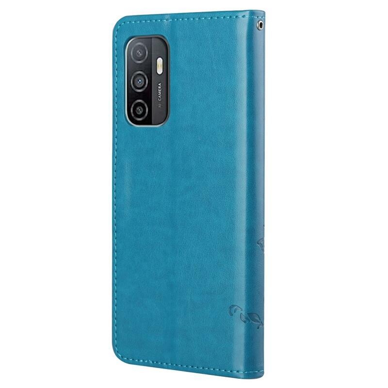 Virág PU bőr pénztárca tok Samsung Galaxy A33 5G-hez - kék