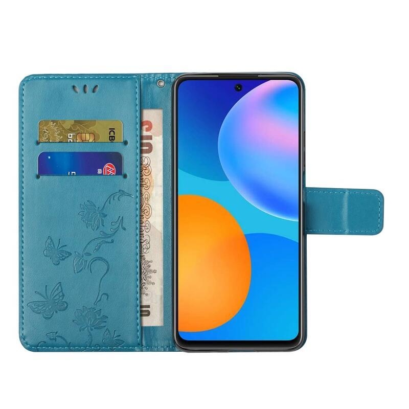 Virág PU bőr pénztárca tok Samsung Galaxy A33 5G-hez - kék