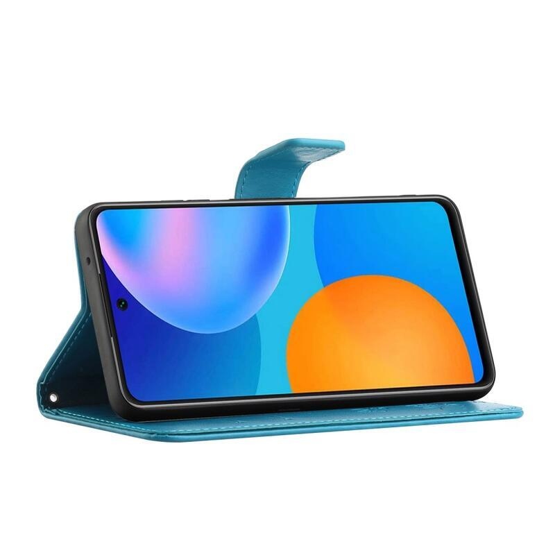 Virág PU bőr pénztárca tok Samsung Galaxy A33 5G-hez - kék