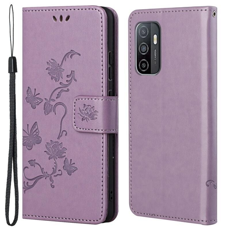 Virág PU bőr pénztárca tok Samsung Galaxy A33 5G - világos lila