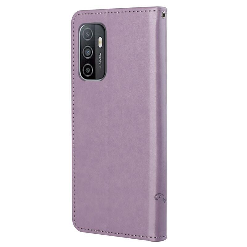 Virág PU bőr pénztárca tok Samsung Galaxy A33 5G - világos lila