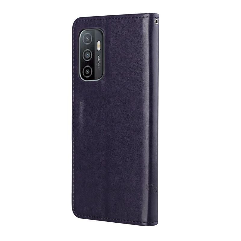 Virág PU bőr pénztárca tok Samsung Galaxy A33 5G - sötét lila
