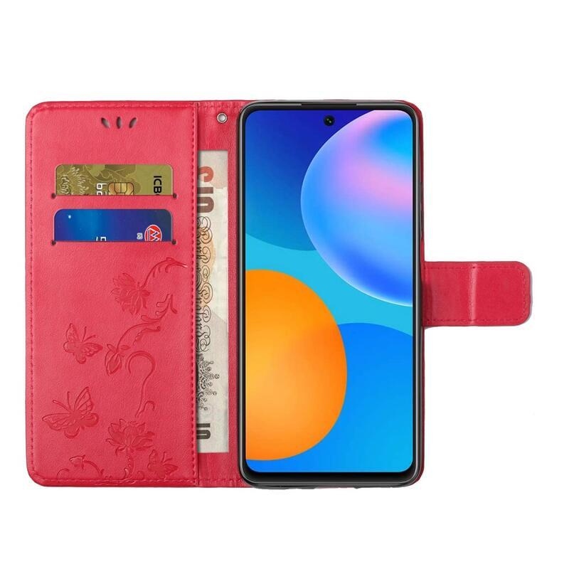 Virág PU bőr pénztárca tok Samsung Galaxy A52 5G/4G/A52s 5G - piros