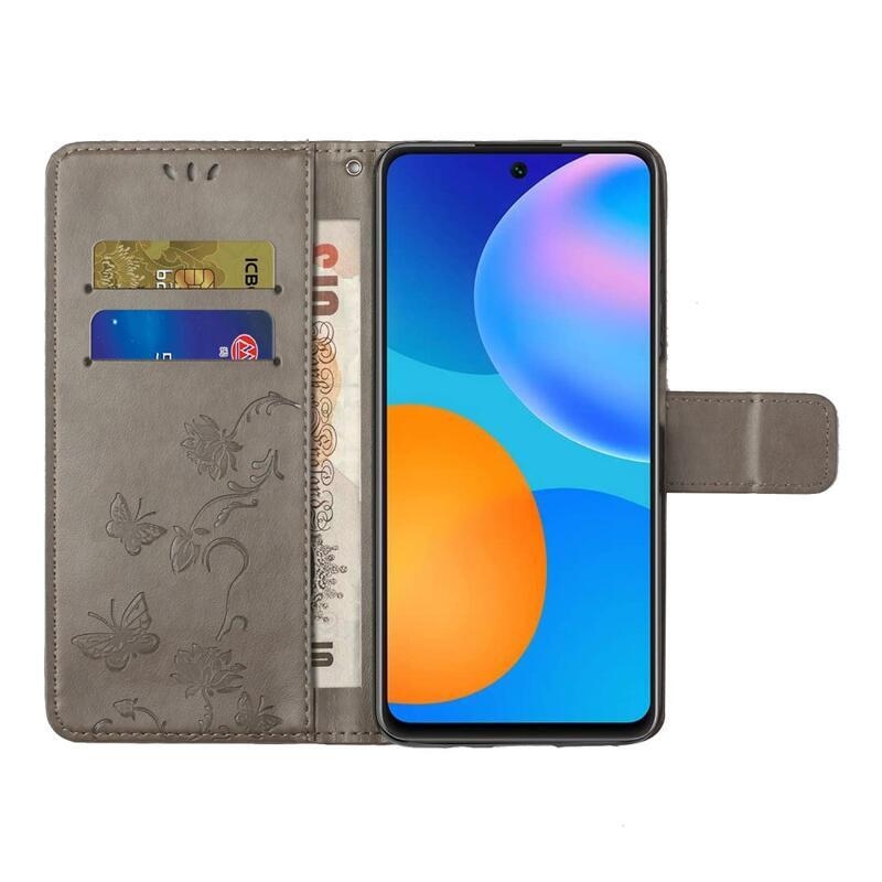 Virág PU bőr pénztárca tok Samsung Galaxy A52 5G/4G/A52s 5G - szürke