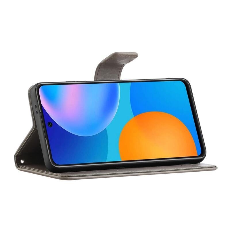 Virág PU bőr pénztárca tok Samsung Galaxy A52 5G/4G/A52s 5G - szürke