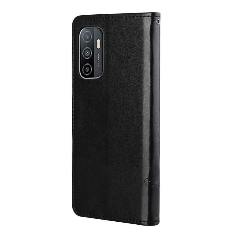Virág PU bőr pénztárca tok Samsung Galaxy A53 5G-hez - fekete