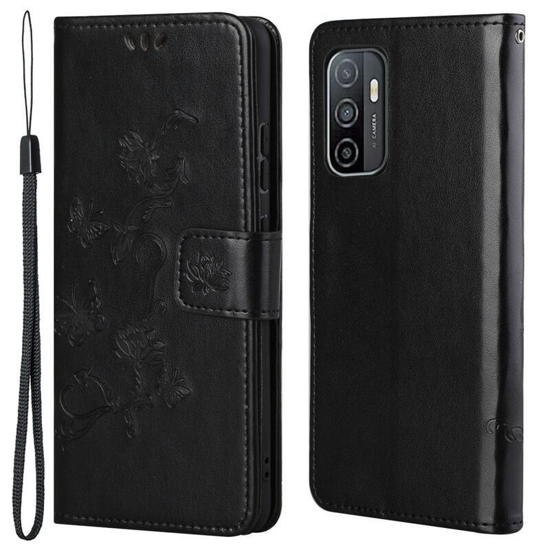 Virág PU bőr pénztárca tok Samsung Galaxy A53 5G-hez - fekete