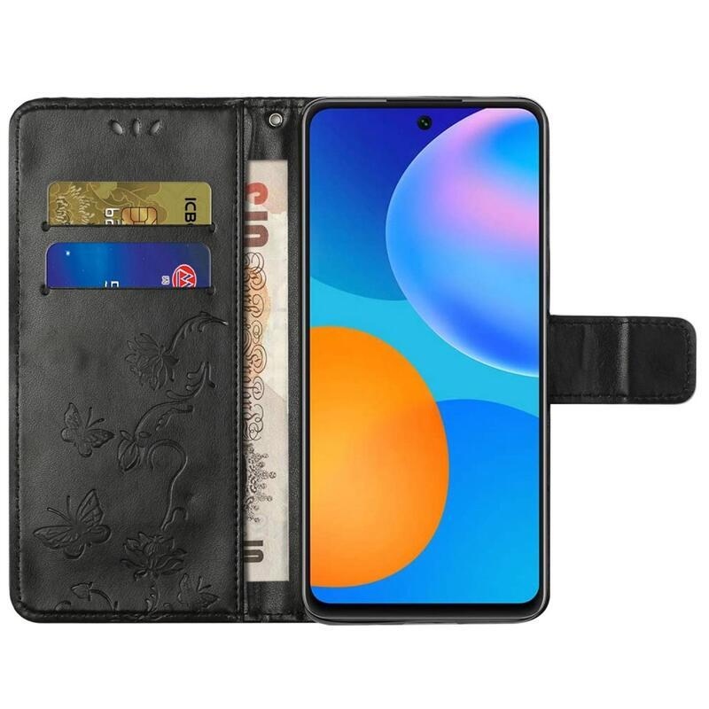 Virág PU bőr pénztárca tok Samsung Galaxy M23 5G-hez - fekete