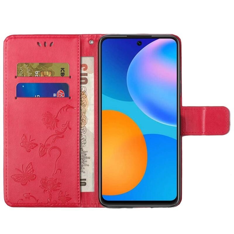 Virág PU bőr pénztárca tok Samsung Galaxy M23 5G-hez - piros