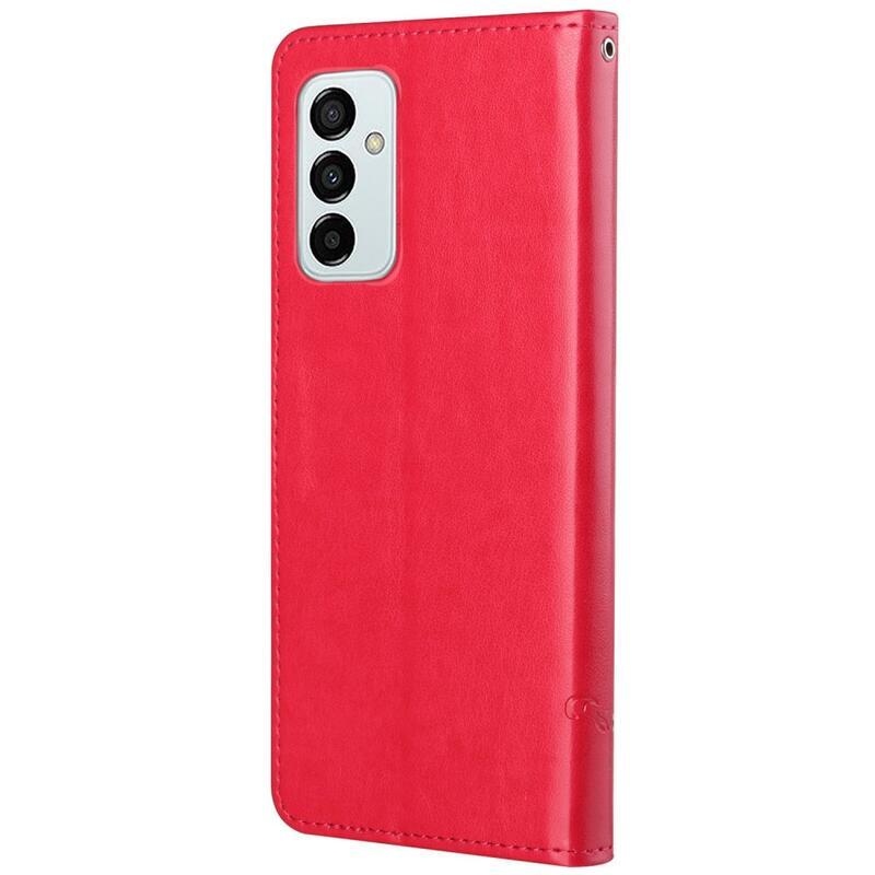 Virág PU bőr pénztárca tok Samsung Galaxy M23 5G-hez - piros