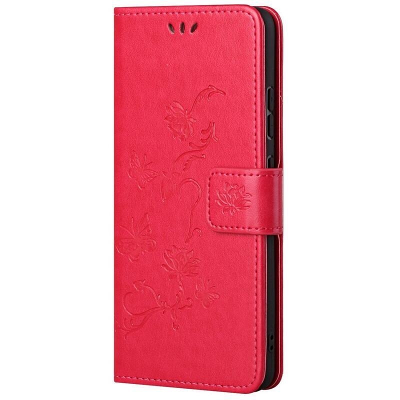 Virág PU bőr pénztárca tok Samsung Galaxy M23 5G-hez - piros