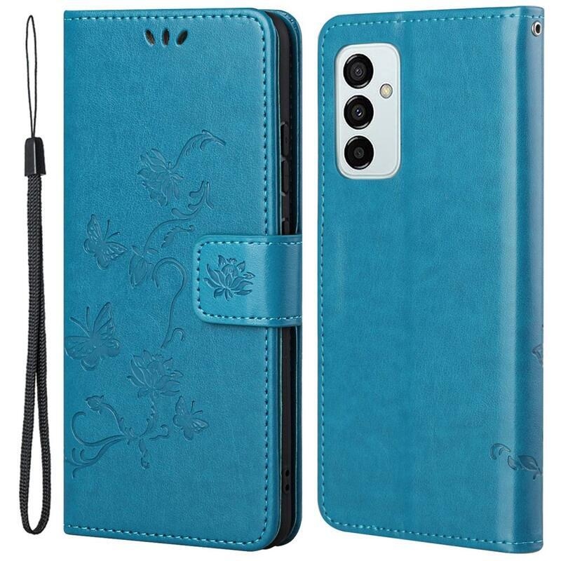 Virág PU bőr pénztárca tok Samsung Galaxy M23 5G-hez - kék