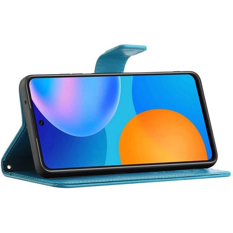 Virág PU bőr pénztárca tok Samsung Galaxy M23 5G-hez - kék
