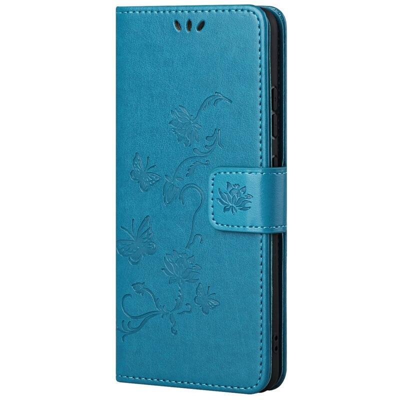 Virág PU bőr pénztárca tok Samsung Galaxy M23 5G-hez - kék