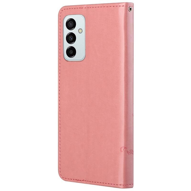 Virág PU bőr pénztárca tok Samsung Galaxy M23 5G-hez - rózsaszín