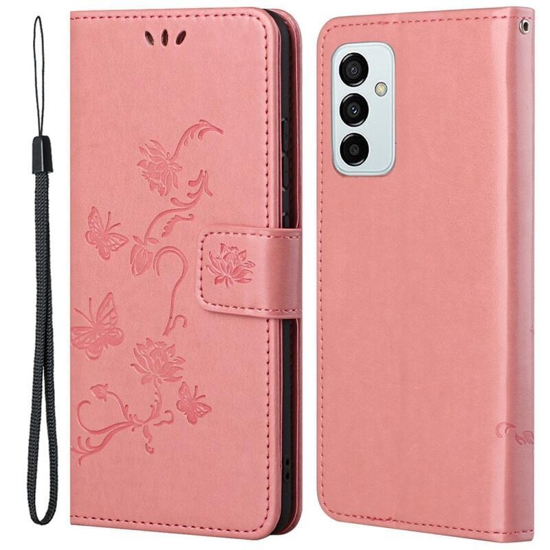Virág PU bőr pénztárca tok Samsung Galaxy M23 5G-hez - rózsaszín