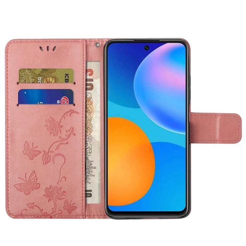 Virág PU bőr pénztárca tok Samsung Galaxy M23 5G-hez - rózsaszín