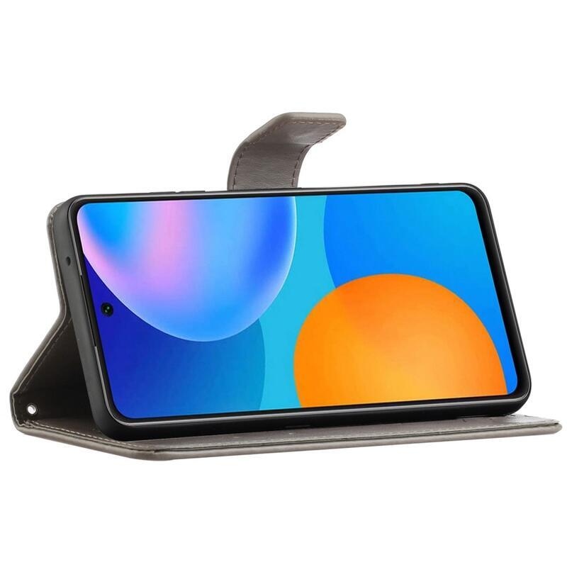 Virág PU bőr pénztárca tok Samsung Galaxy M23 5G-hez - szürke