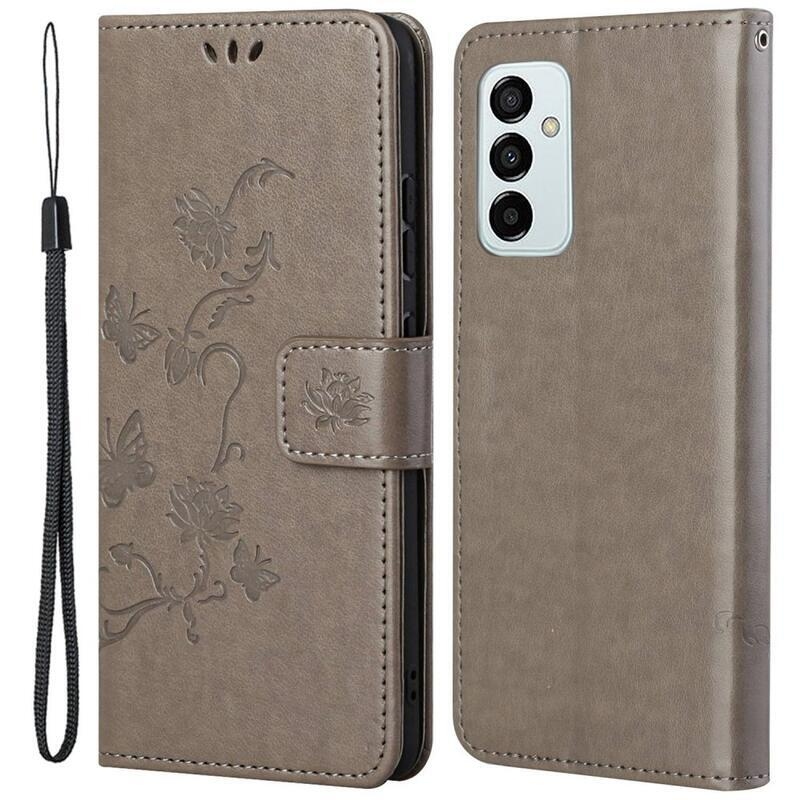 Virág PU bőr pénztárca tok Samsung Galaxy M23 5G-hez - szürke