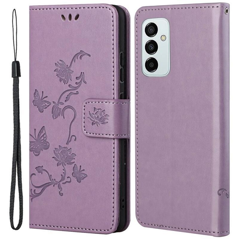 Virág PU bőr pénztárca tok Samsung Galaxy M23 5G - világos lila