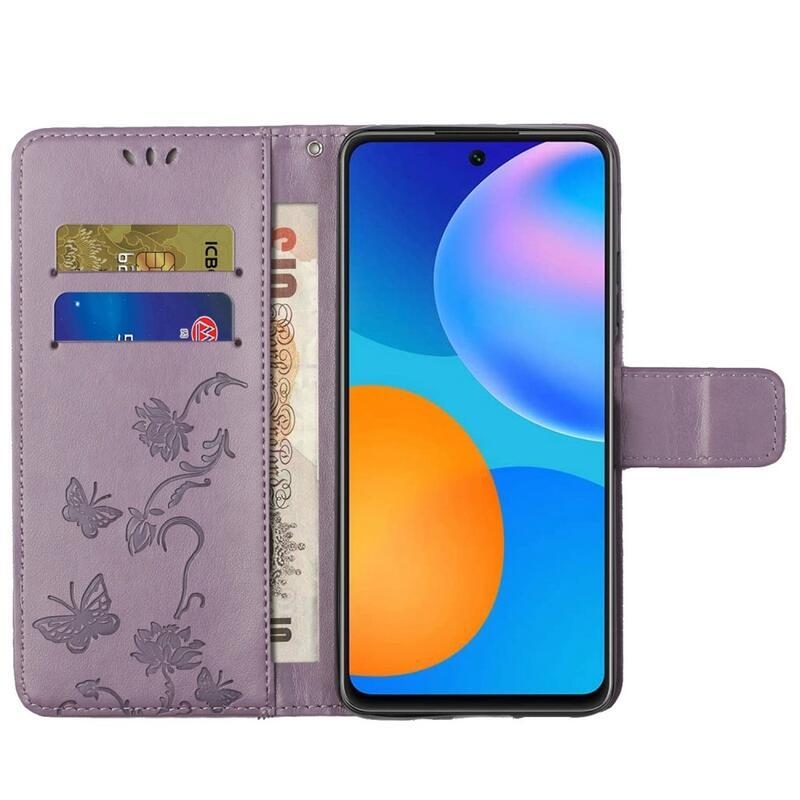 Virág PU bőr pénztárca tok Samsung Galaxy M23 5G - világos lila