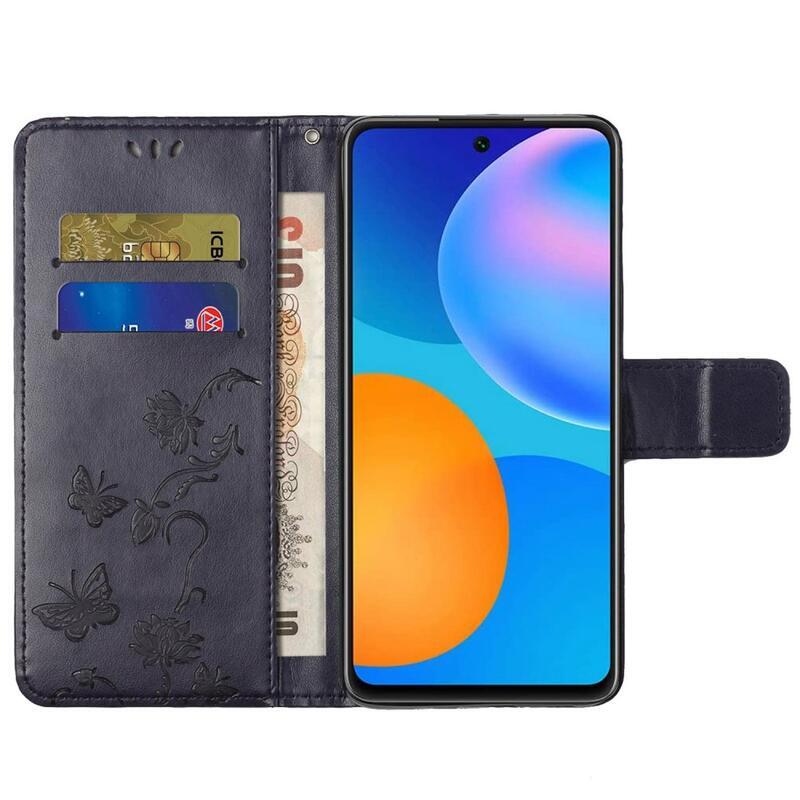 Virág PU bőr pénztárca tok Samsung Galaxy M23 5G - sötét lila
