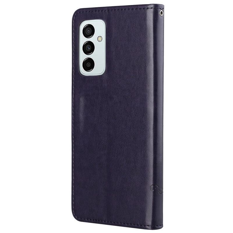 Virág PU bőr pénztárca tok Samsung Galaxy M23 5G - sötét lila