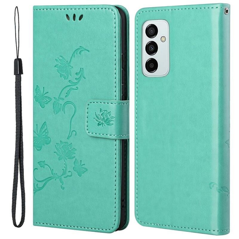 Virág PU bőr pénztárca tok Samsung Galaxy M23 5G-hez - zöld