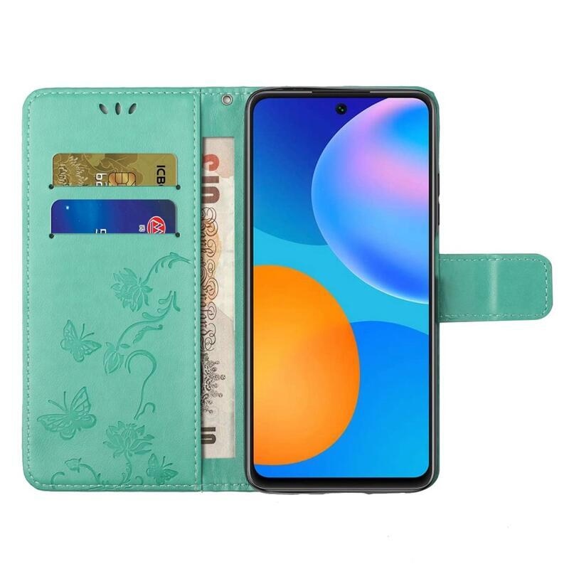 Virág PU bőr pénztárca tok Samsung Galaxy M23 5G-hez - zöld