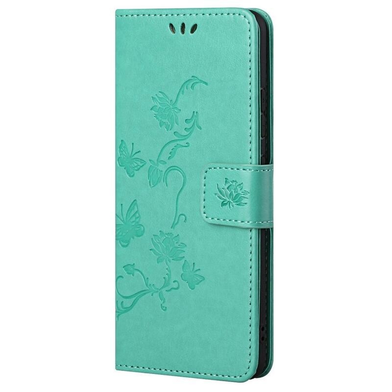 Virág PU bőr pénztárca tok Samsung Galaxy M23 5G-hez - zöld