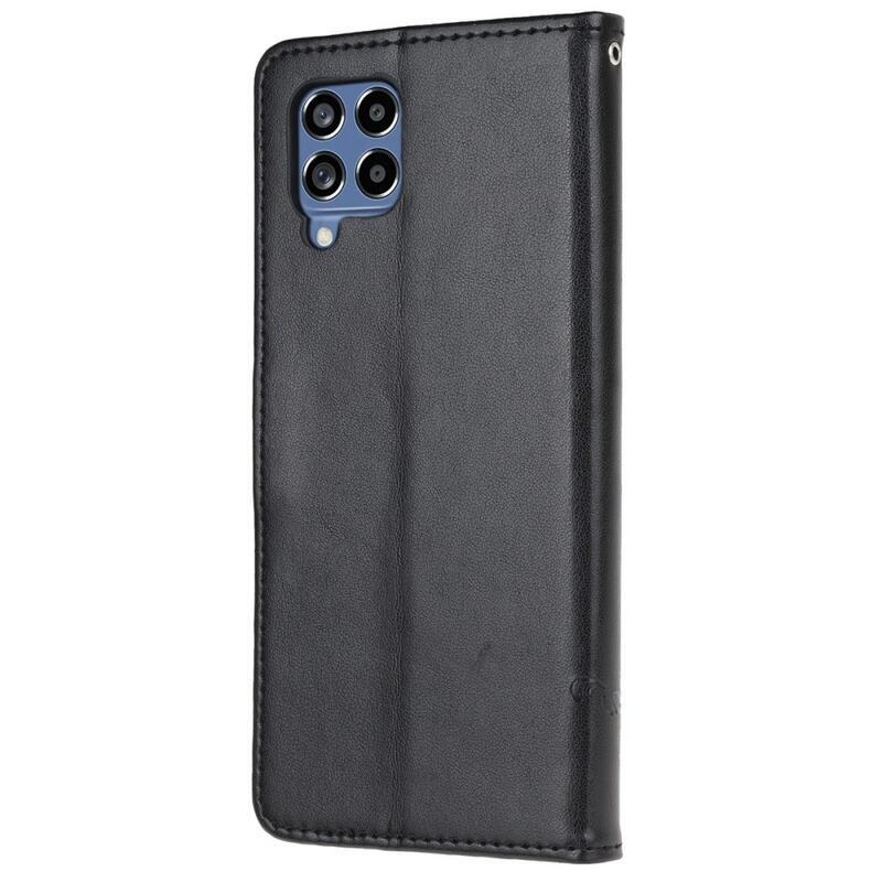 Virág PU bőr pénztárca tok Samsung Galaxy M53 5G-hez - fekete
