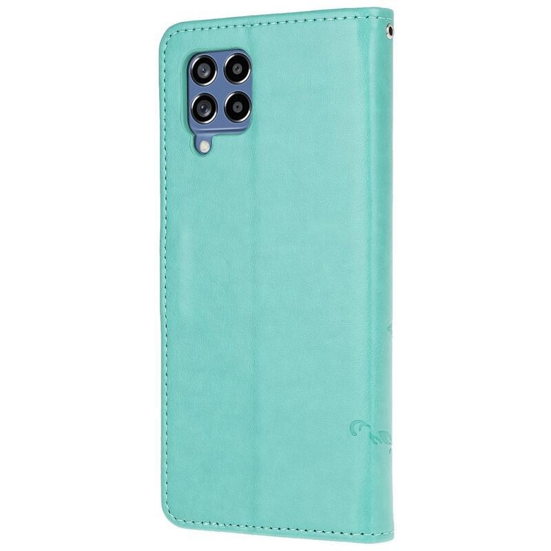 Virág PU bőr pénztárca tok Samsung Galaxy M53 5G-hez - kék színű