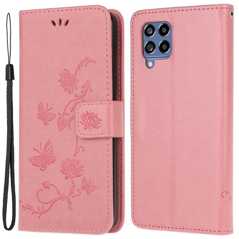 Virág PU bőr pénztárca tok Samsung Galaxy M53 5G - rózsaszín